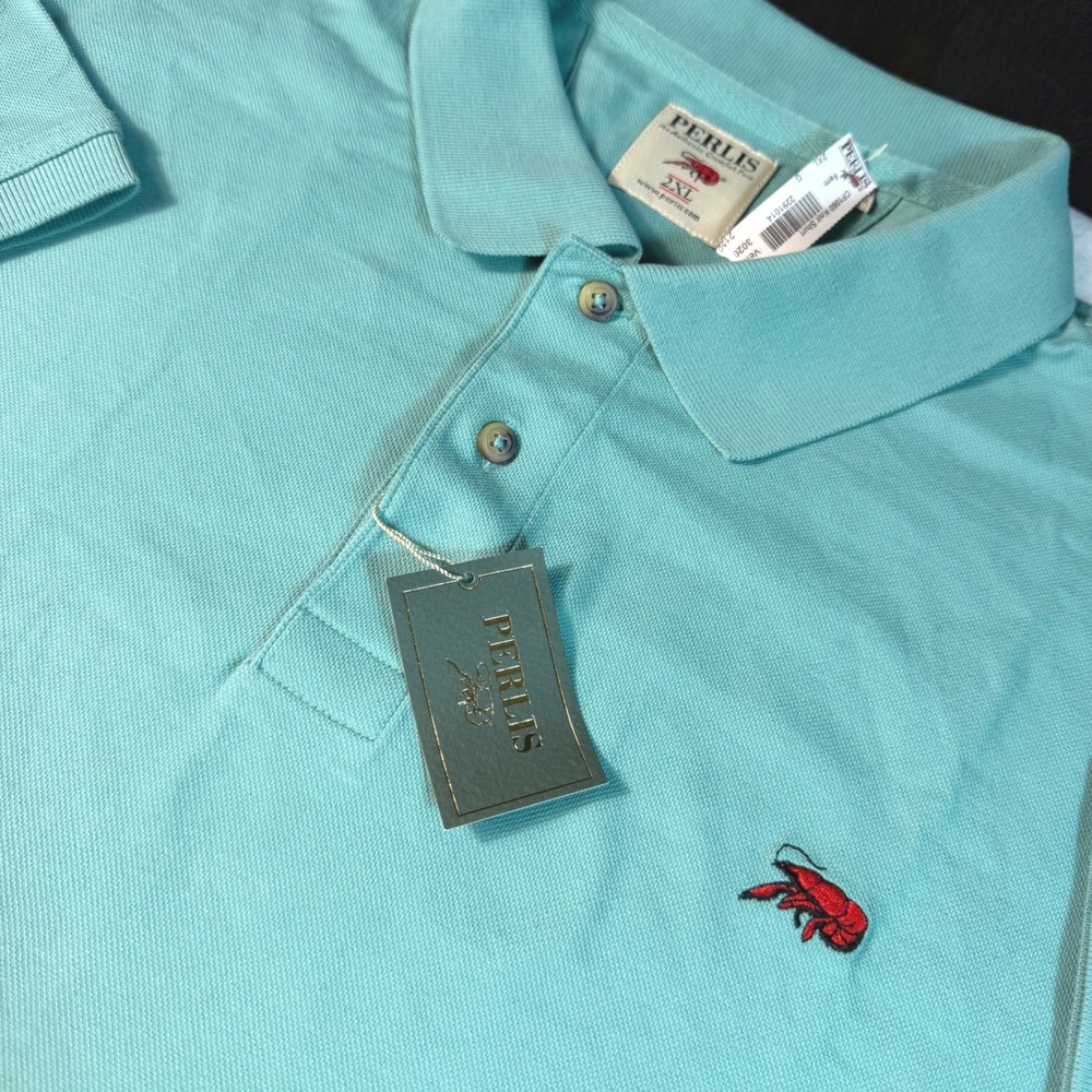 Perlis Polo Shirt Mens XXL Green Crawfish Logo Short Sleeve Cotton NWT